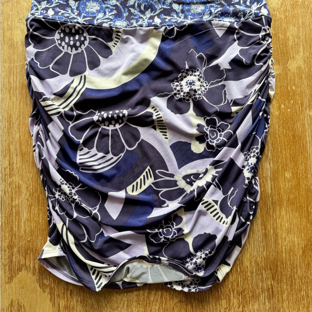 FREE PEOPLE Womens Purple Stretch Ruched Floral Short Tulip Skirt L